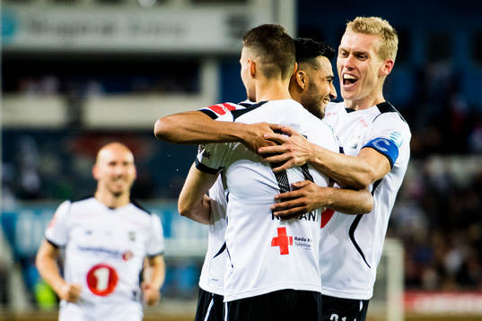 Elbasan Rashani of Odd celebrates with his teammates