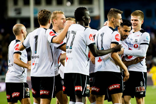Elbasan Rashani of Odd celebrates with his teammates