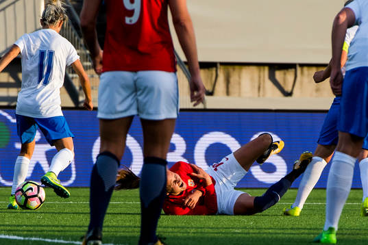 Caroline Graham Hansen of Norway lies injured