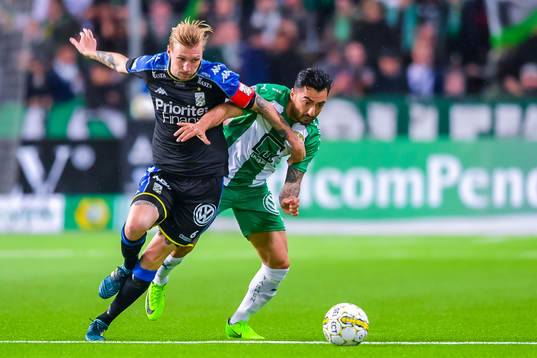 IFK Göteborgs Sebastian Eriksson och Hammarbys  Jiloan