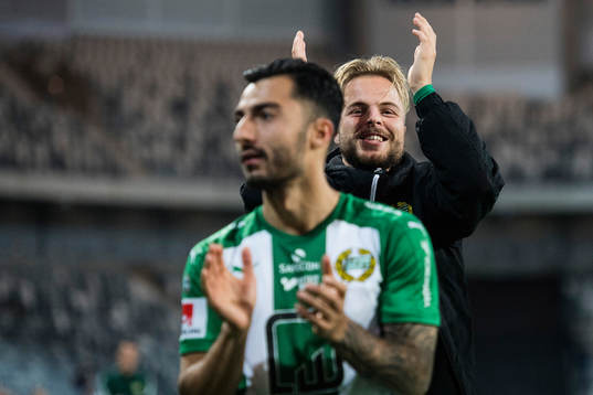 Hammarbys Jiloan Hamad och Sander Svendsen jublar