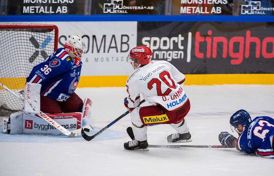 Oskarshamns målvakt Wictor Ragnewall och Robin Söderqvist