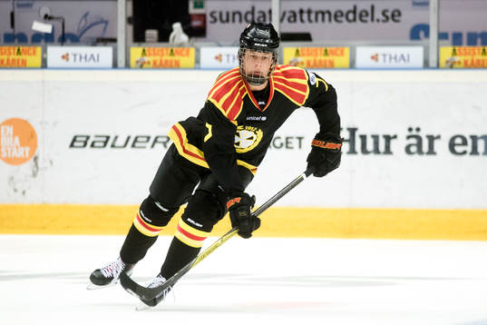 Brynäs Adam Boqvist  före ishockeymatchen i SHL mellan