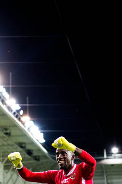 Goalkeeper Arnold Otieno Origiof Lillestrøm celebrates