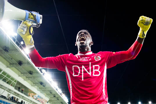 Goalkeeper Arnold Otieno Origi of Lillestrøm celebrates
