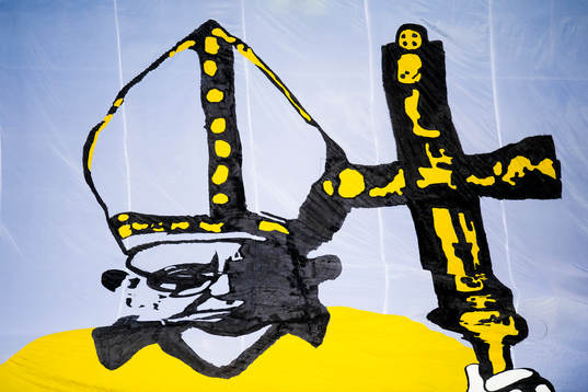 A banner is seen