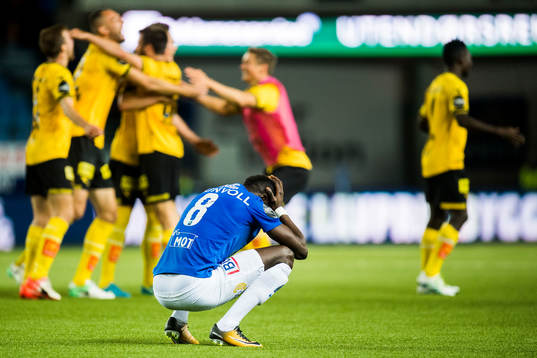 Babacar Sarr of Molde looks dejected while Lillestrøm