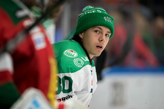 Rögles målvakt Joel Svensson  i ishockeymatchen i SHL