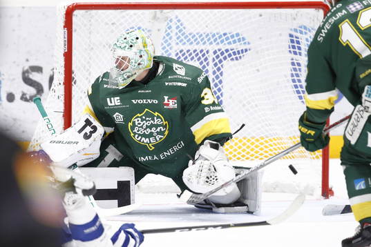 Björklövens målvakt Adam Werner släpper in Leksands 0-1