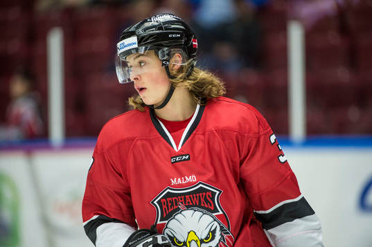 Malmö Redhawks Malte Setkov innan ishockeymatchen i SHL