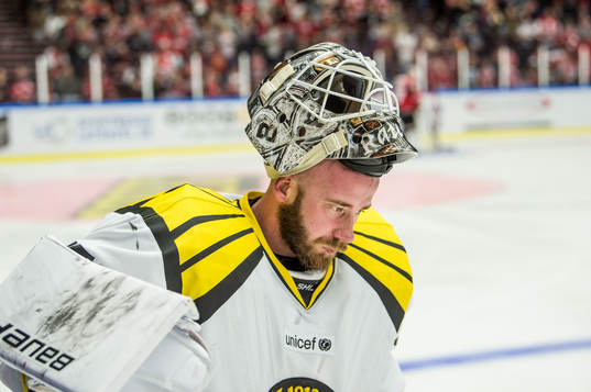 Brynäs målvakt David Rautio deppar