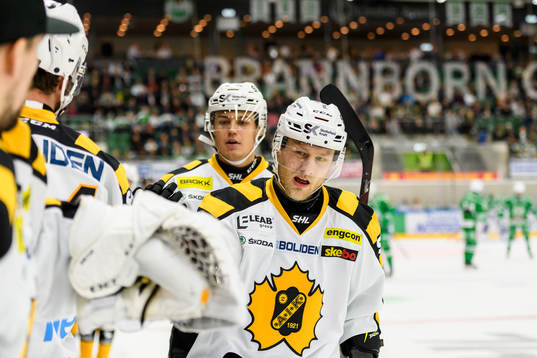 Skellefteås Oscar Möller jublar med båset
