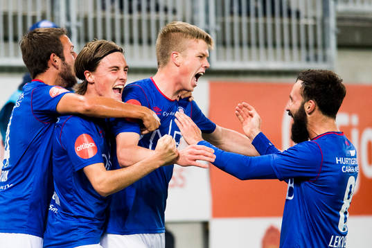 Samuel Karl Fridjonsson of Vålerenga celebrates with his