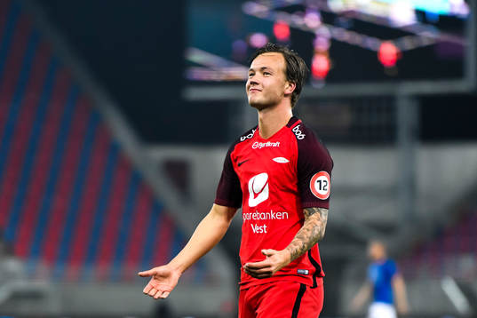 Fredrik Haugen of Brann celebrates the 1-1 goal