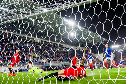 Samuel Karl Fridjonsson of Vålerenga (not pictured) scores