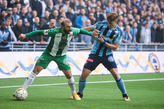 Hammarbys Kennedy Bakircioglu och Djurgårdens Felix Beijmo