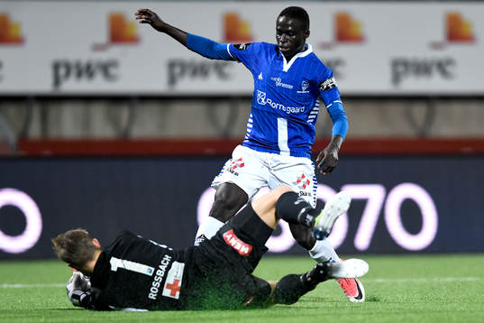 Krepin Diatta of Sarpsborg and Goalkeeper Sondre Rossbach