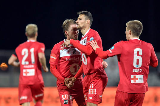 Elbasan Rashani of Odd celebrates with his teammates
