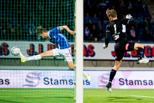Ole Jørgen Halvorsen of Sarpsborg and Goalkeeper Sondre