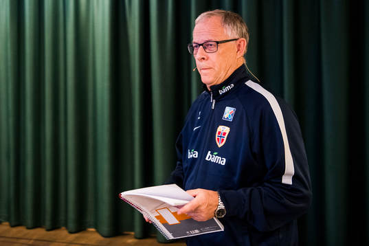 Lars Lagerbäck, head coach of Norway, presents the team
