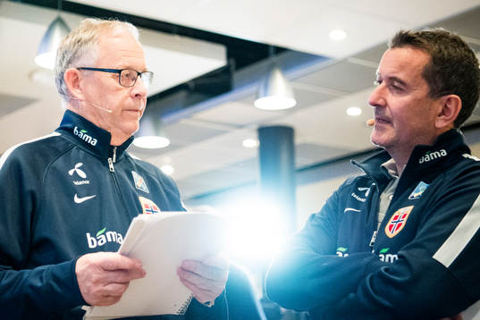 Lars Lagerbäck, head coach of Norway, and Per Joar Hansen,