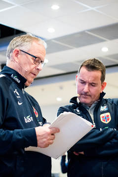Lars Lagerbäck, head coach of Norway, and Per Joar Hansen,