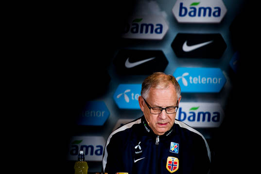 Lars Lagerbäck, head coach of Norway, presents the team
