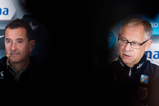 Lars Lagerbäck, head coach of Norway, presents the team
