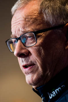 Lars Lagerbäck, head coach of Norway, presents the team