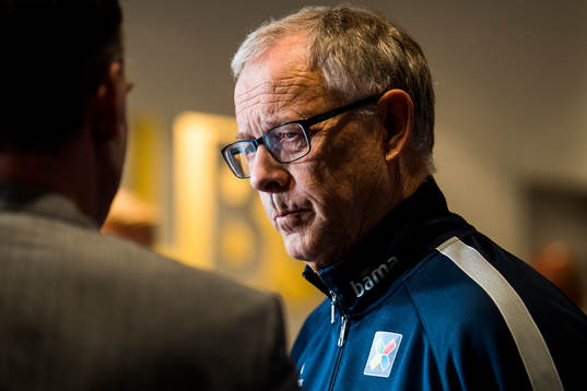 Lars Lagerbäck, head coach of Norway, presents the team