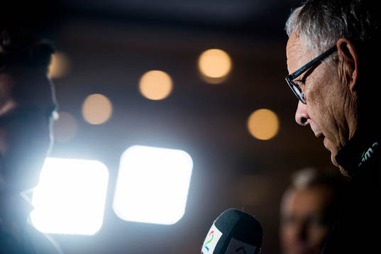 Lars Lagerbäck, head coach of Norway, presents the team
