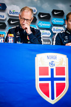 Lars Lagerbäck, head coach of Norway, presents the team