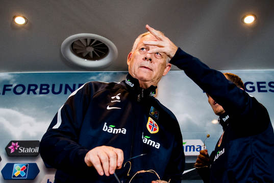 Lars Lagerbäck, head coach of Norway, presents the team