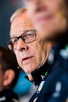 Lars Lagerbäck, head coach of Norway, presents the team