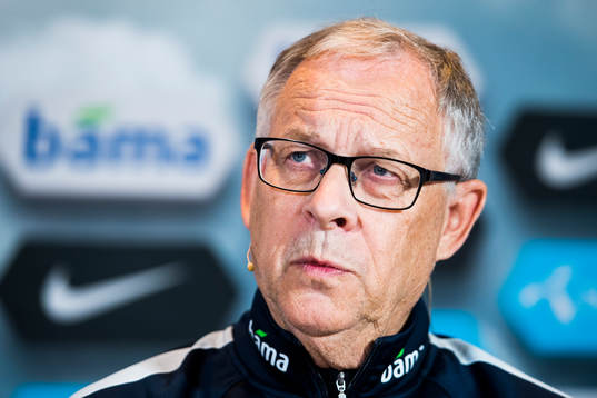 Lars Lagerbäck, head coach of Norway, presents the team