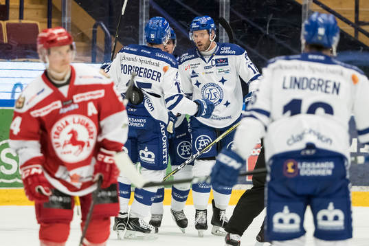 Leksands Johan Porsberger Oskar Lang Jesper Ollas jublar