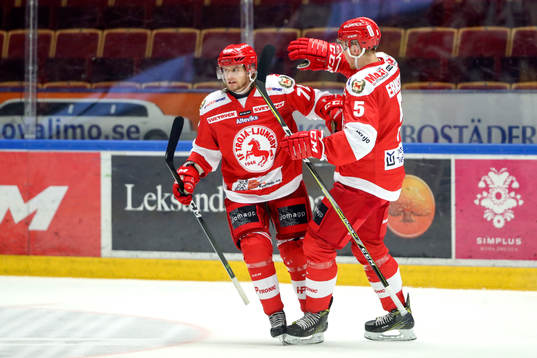Troja/Ljungby Trojas Nicolai Meyer och Carl Ernstig jublar