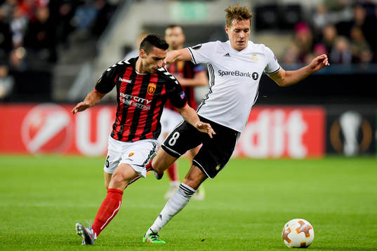 Nikola Gligorov of FK Vardar and Anders Konradsen of