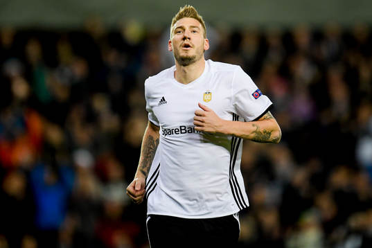 Nicklas Bendtner of Rosenborg celebrates