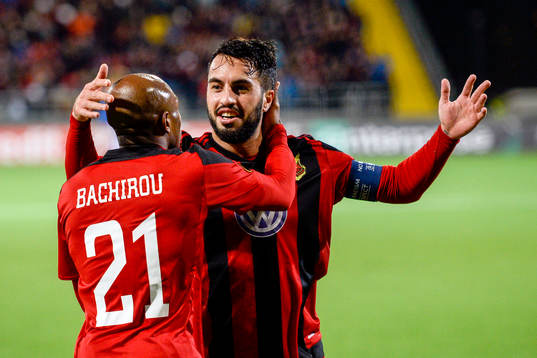 Östersunds Fouad Bachirou och Brwa Nouri jublar