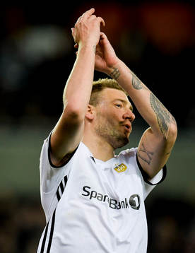 Nicklas Bendtner of Rosenborg celebrates