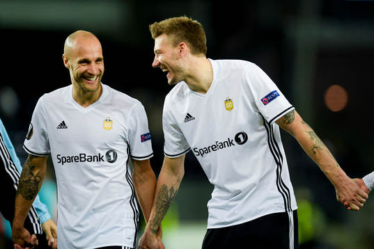 Tore Reginiussen and Nicklas Bendtner of Rosenborg