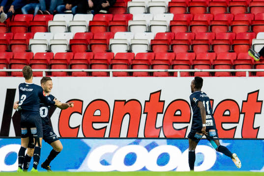 Benjamin Stokke of Kristiansund celebrates
