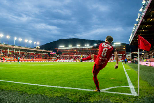 Fredrik Haugen of Brann takes a corner kick