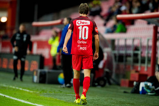 Jakob Orlov of Brann walks off the pitch with an injury