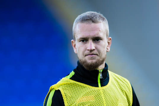 AFC Eskilstunas Alexander Michel innan fotbollsmatchen i