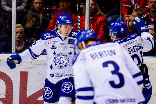 Leksands Fredrik Forsberg och Isak Skedung jublar