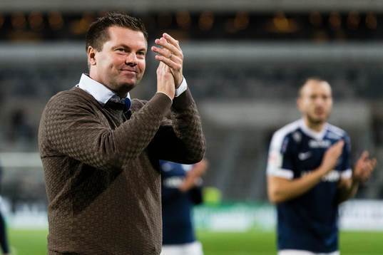 Norrköpings tränare Jens Gustafsson jublar