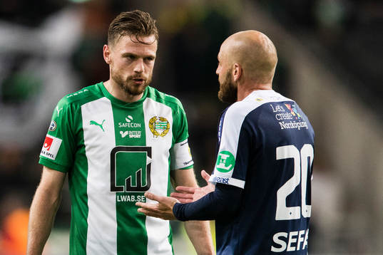 Hammarbys Arnór Smárason och Norrköpings Daniel Sjölund