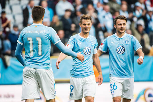 Malmö FFs Alexander Jeremejeff, Markus Rosenberg och